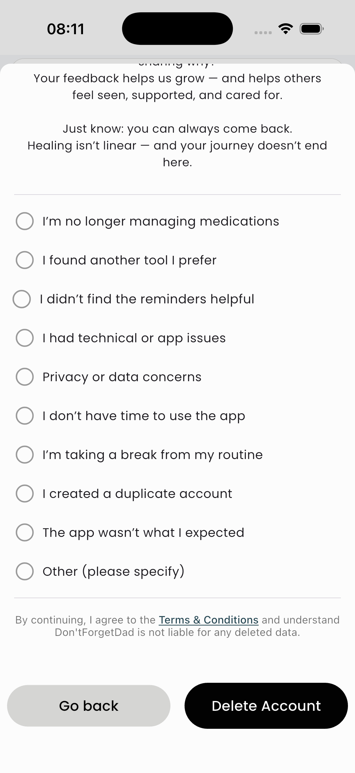 Confirm account deletion