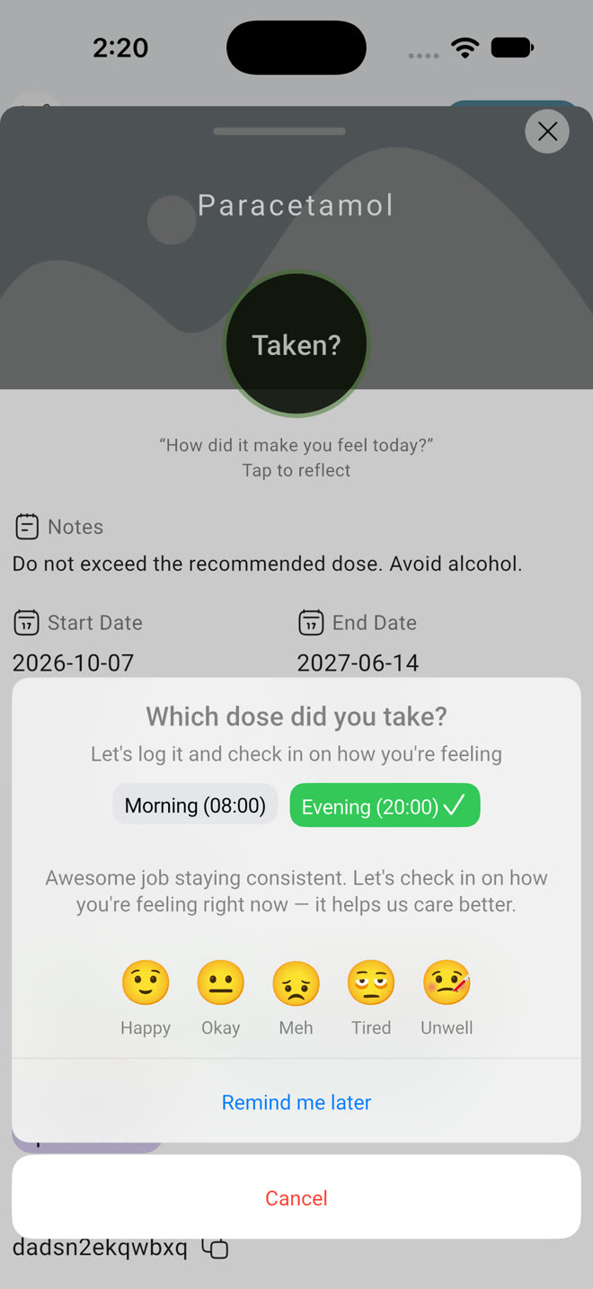 Which dose did you take prompt with a mood check-in
